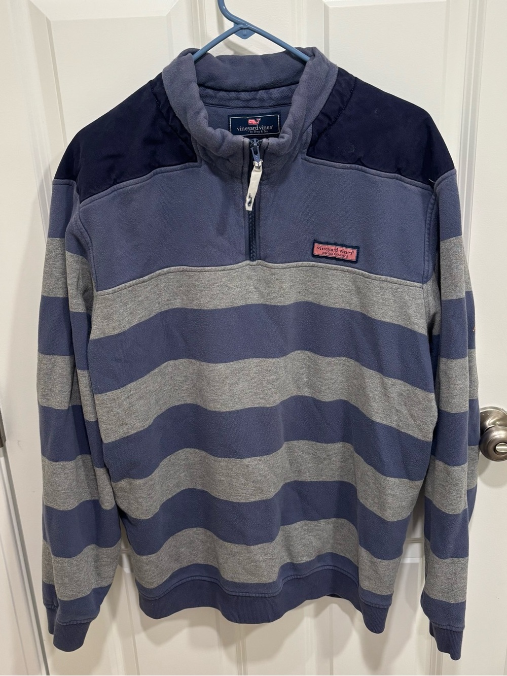 Vineyard Vines Striped Quarter Zip Heavyweight Sweatshirt Mens U.S. Large